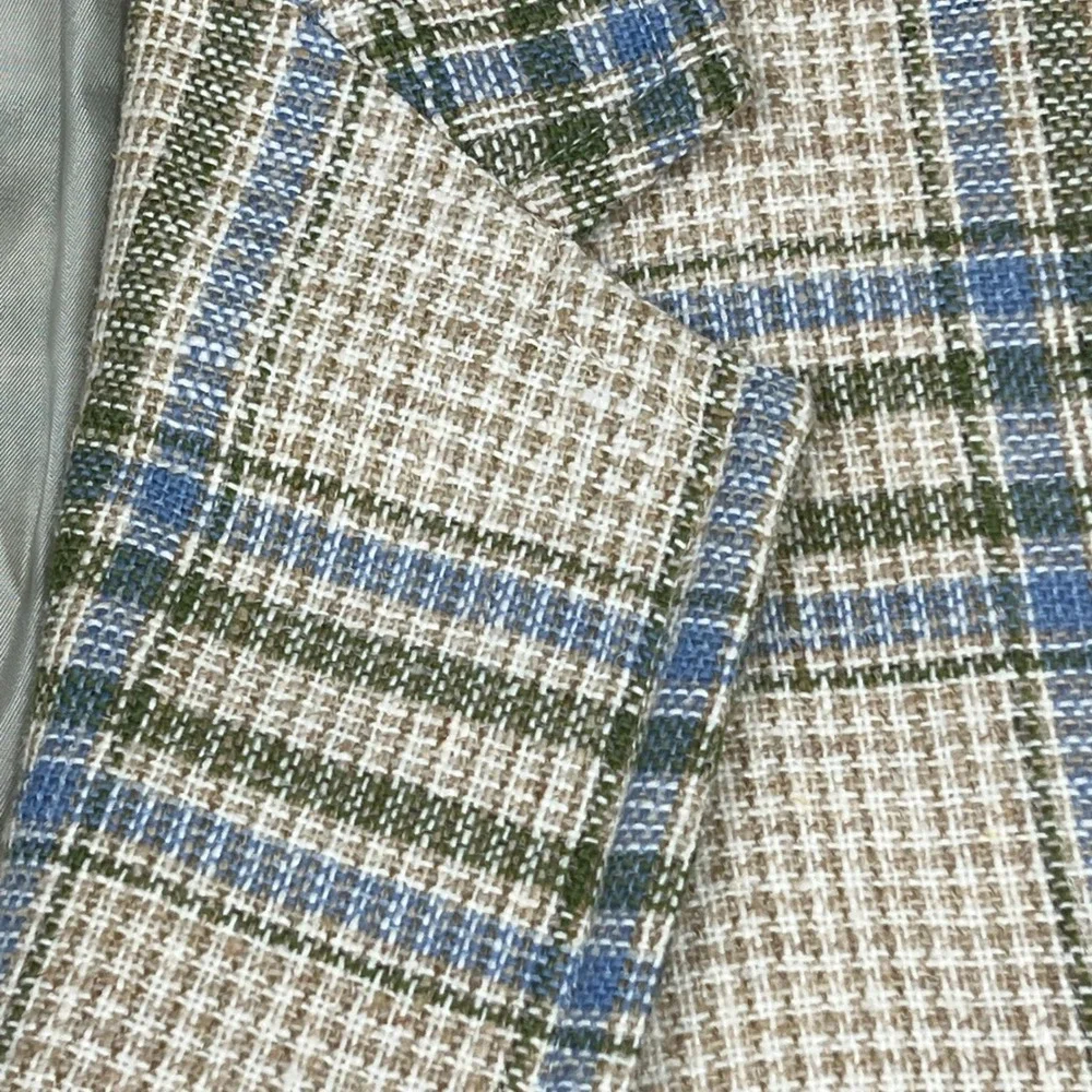 Vintage Chaps Ralph Lauren Plaid Sport Coat Blazer Blue Green Cream‎ Mens *READ